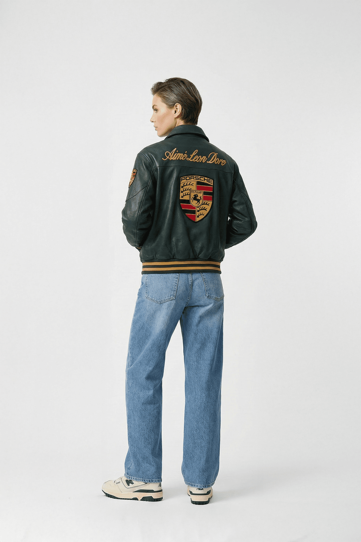 Porsche x Aimé Leon Dore Vintage Leather Bomber Jacket - Green Edition