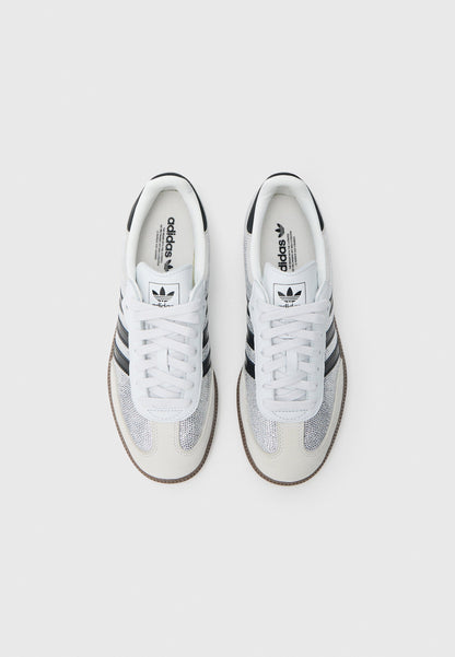 Samba OG W Rhinestone — Crystal white shine with silver rhinestone details.