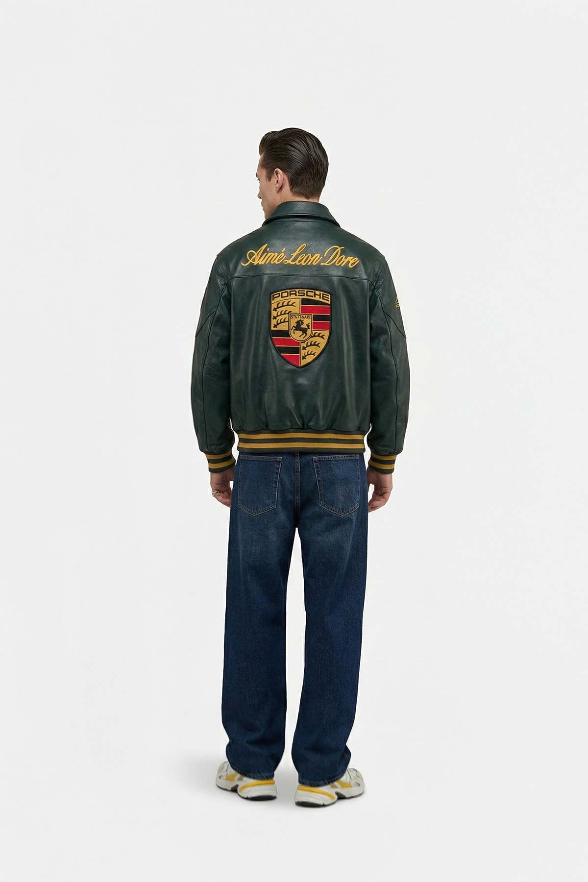 Porsche x Aimé Leon Dore Vintage Leather Bomber Jacket - Green Edition