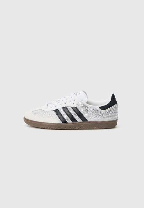 Samba OG W Rhinestone — Crystal white shine with silver rhinestone details.