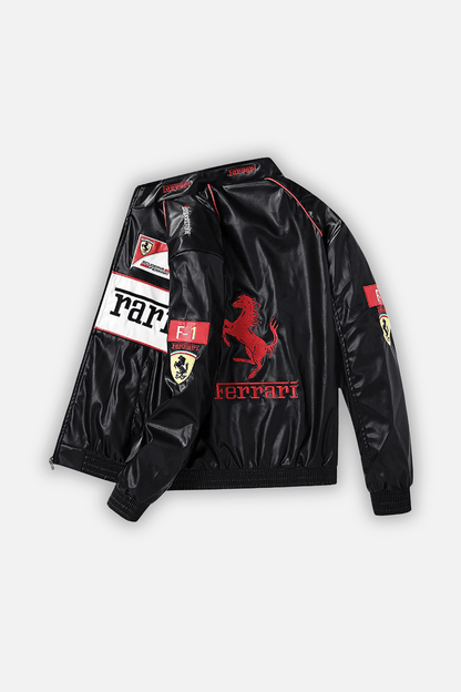 Ferrari F1 Vintage Leather Jacket - White Edition