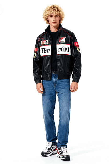 Ferrari F1 Vintage Leather Jacket - White Edition