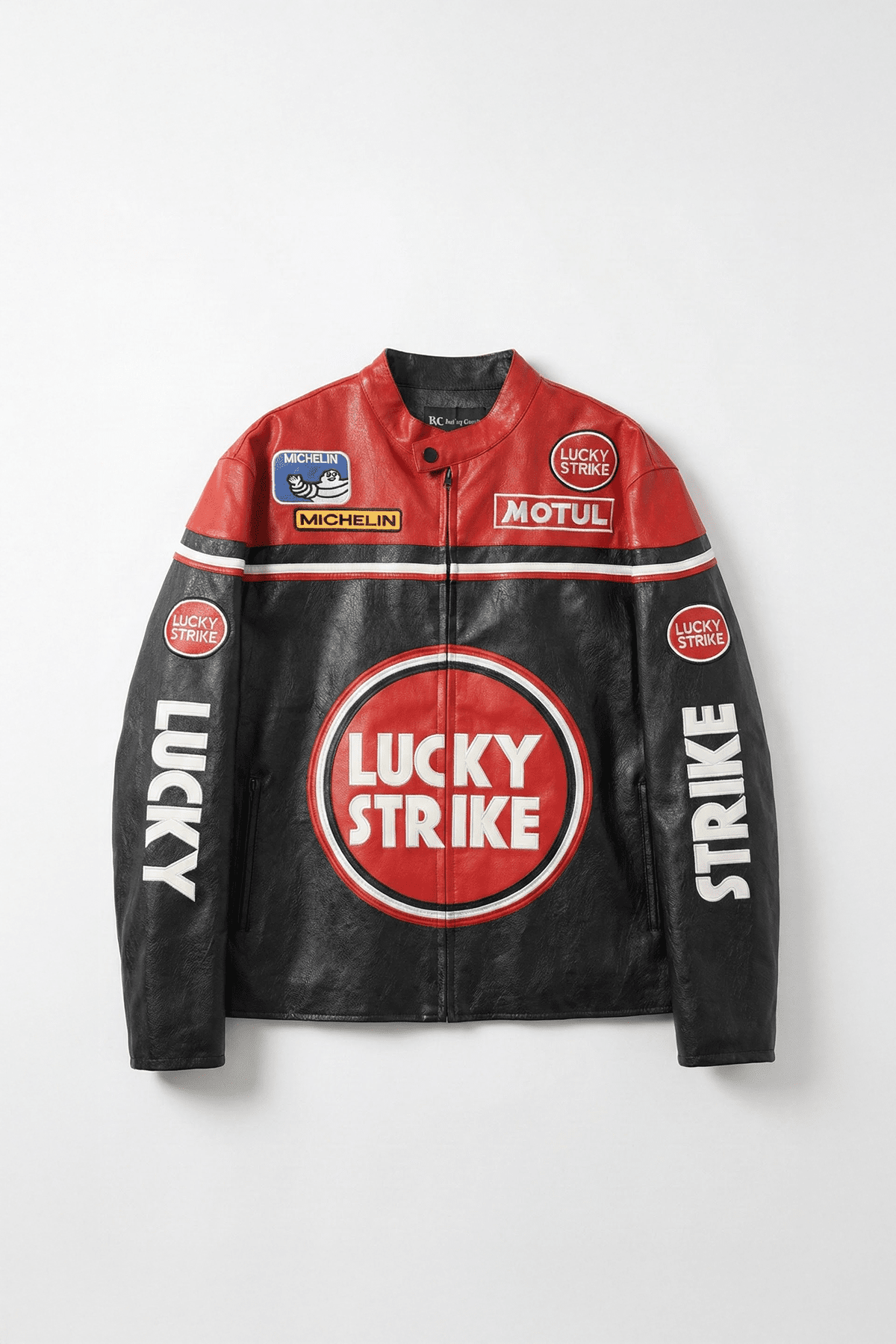 Lucky Strike Vintage Racing Leather Jacket - Red & Black Edition
