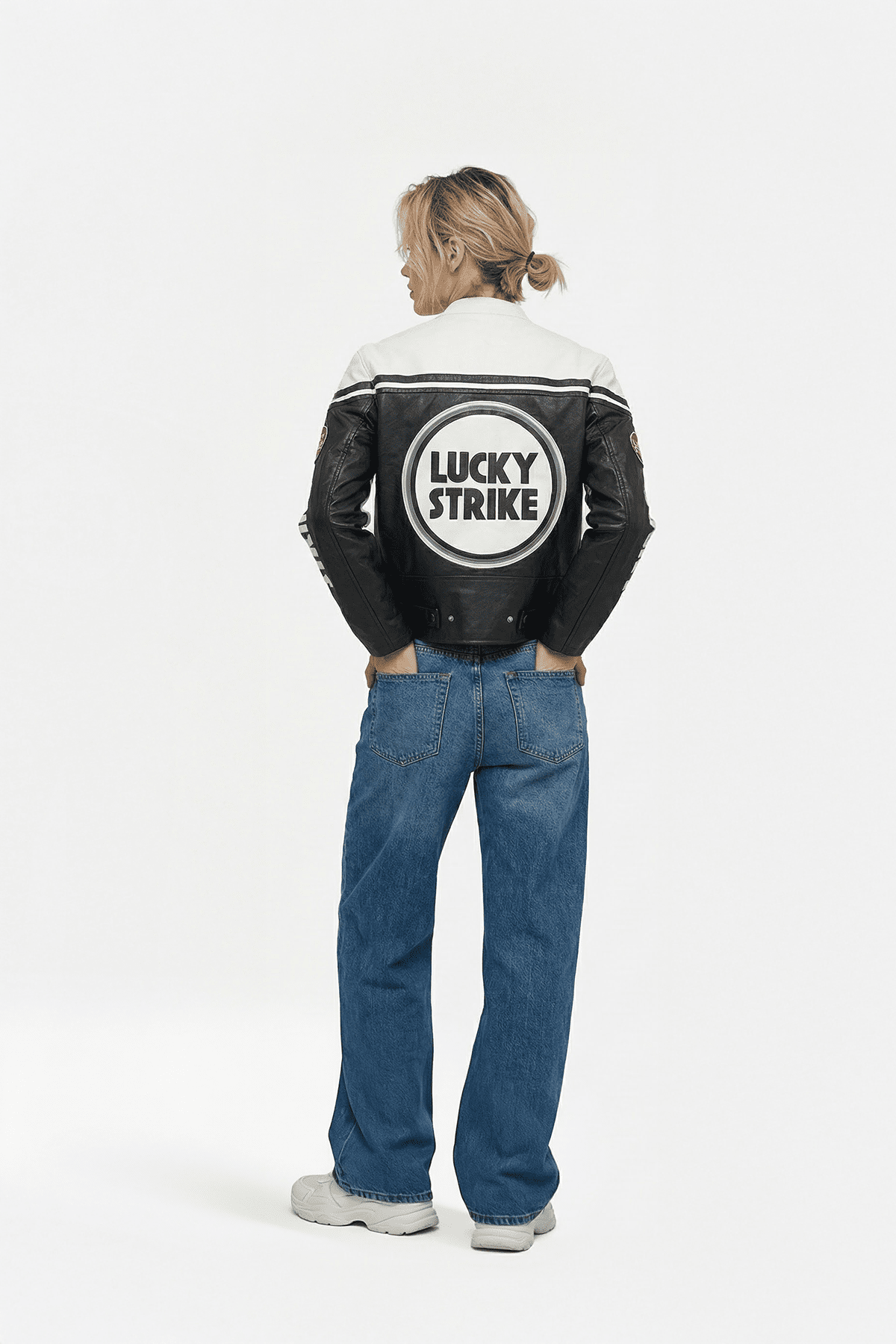 Lucky Strike Vintage Racing Leather Jacket - White & Black Edition