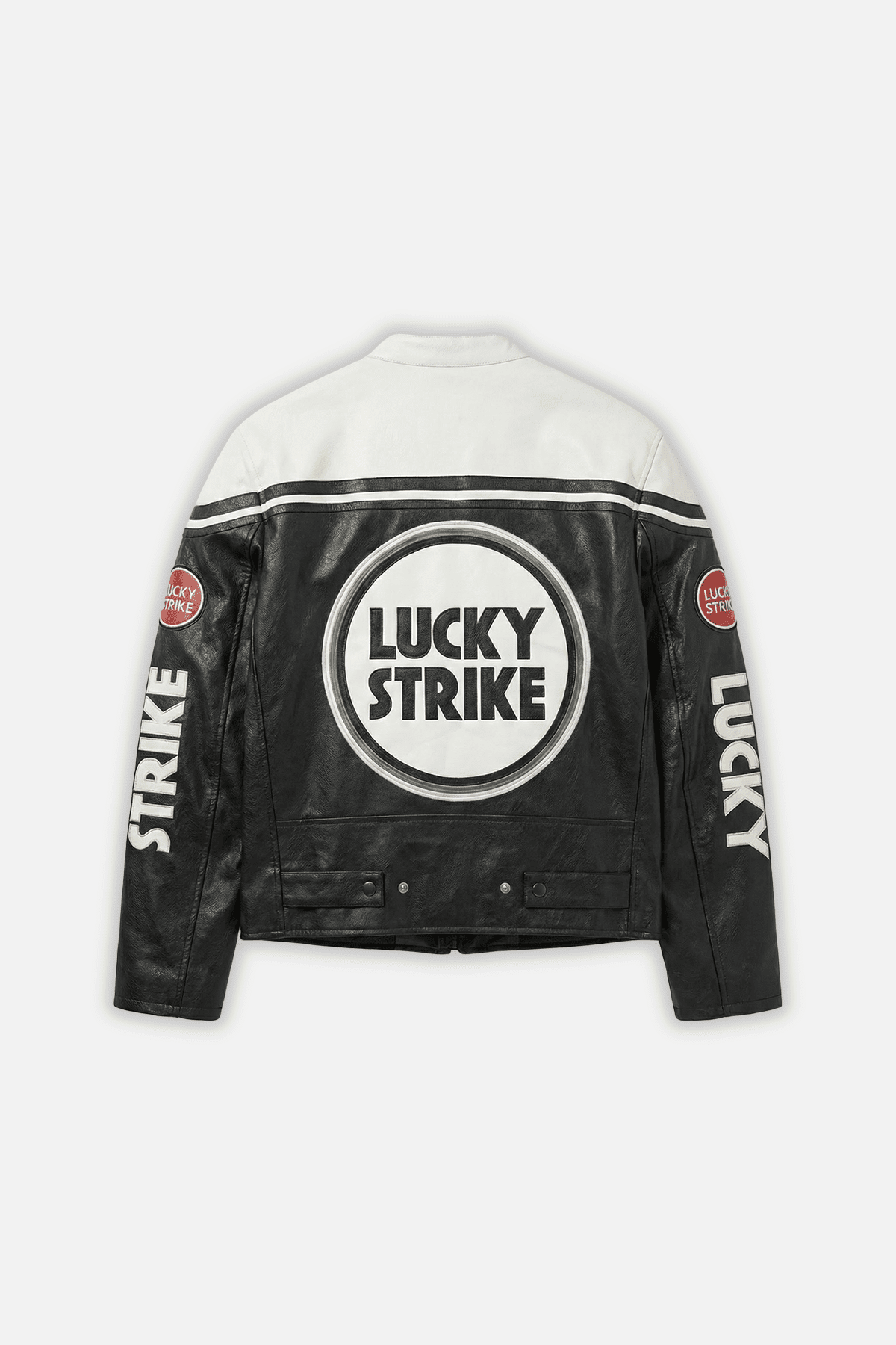 Lucky Strike Vintage Racing Leather Jacket - White & Black Edition