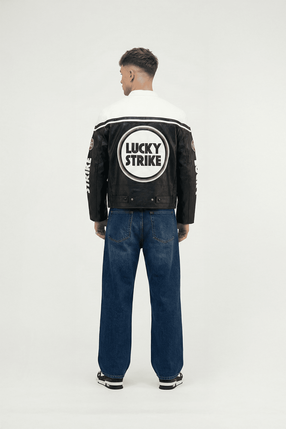 Lucky Strike Vintage Racing Leather Jacket - White & Black Edition