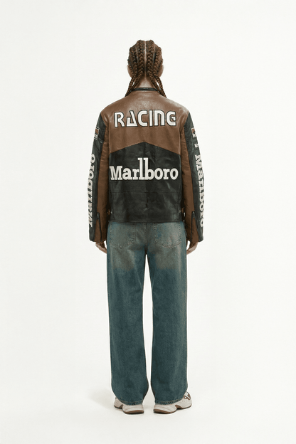 Marlboro Vintage Racing Leather Jacket - Brown & Black Edition