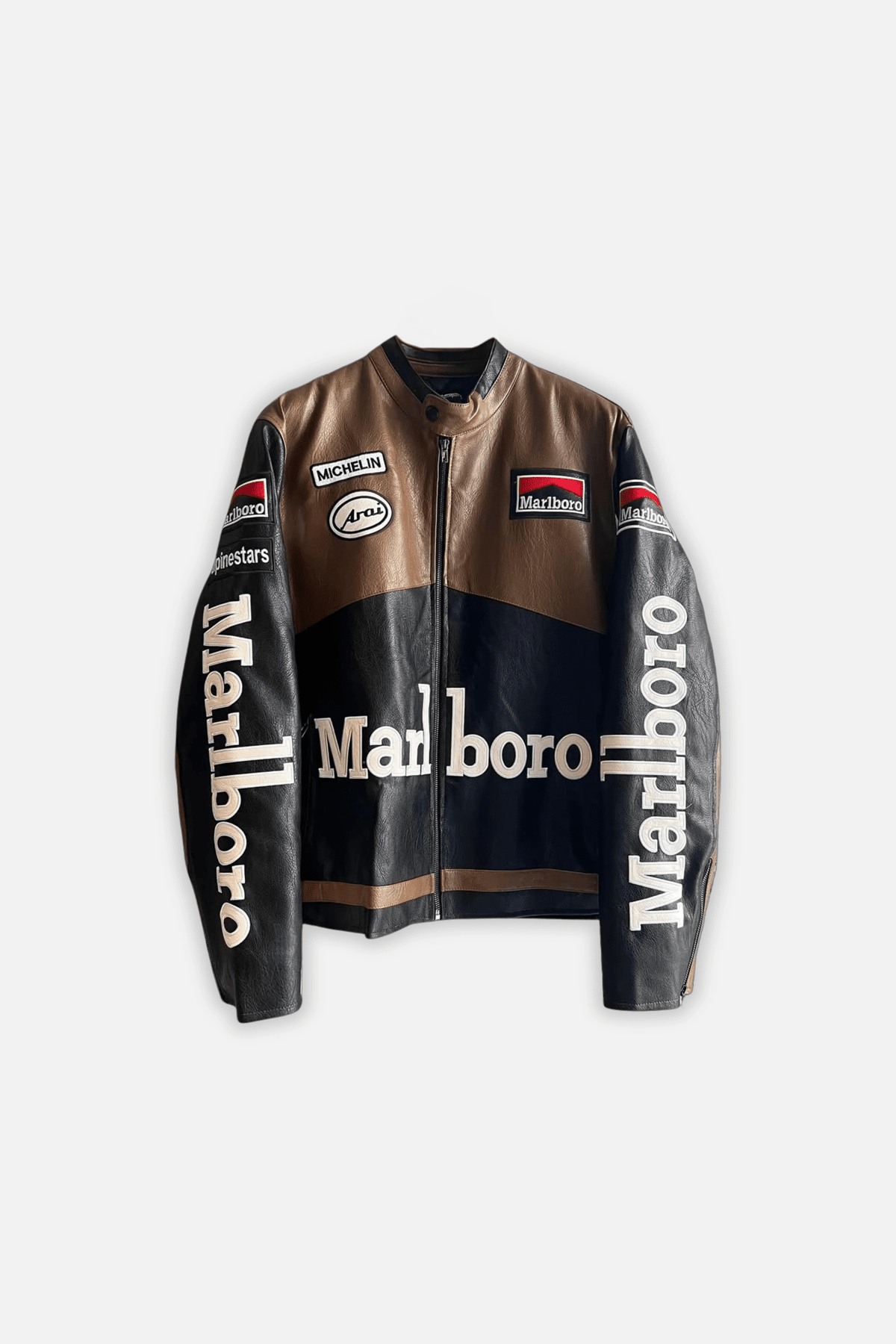 Marlboro Vintage Racing Leather Jacket - Brown & Black Edition