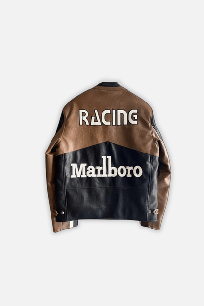 Marlboro Vintage Racing Leather Jacket - Brown & Black Edition