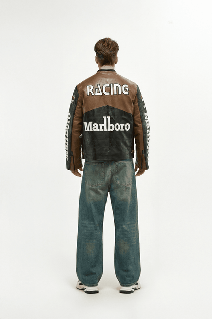 Marlboro Vintage Racing Leather Jacket - Brown & Black Edition