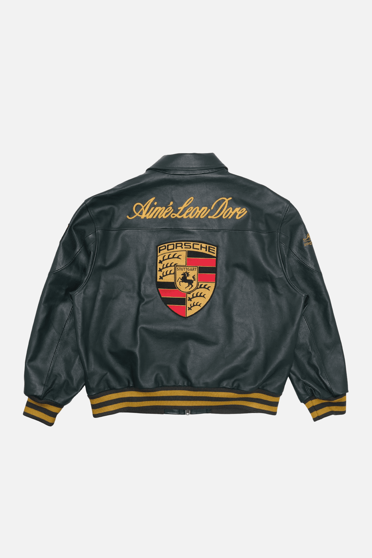 Porsche x Aimé Leon Dore Vintage Leather Bomber Jacket - Green Edition
