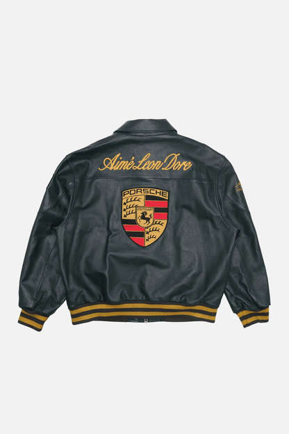 Porsche x Aimé Leon Dore Vintage Leather Bomber Jacket - Green Edition