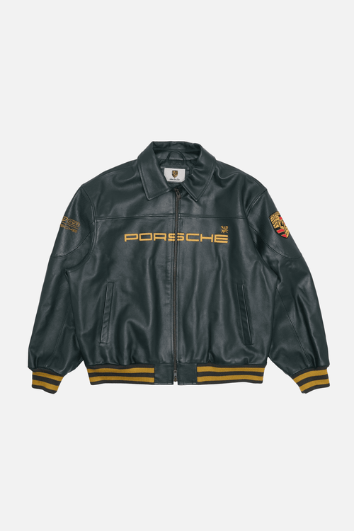 Porsche x Aimé Leon Dore Vintage Leather Bomber Jacket - Green Edition